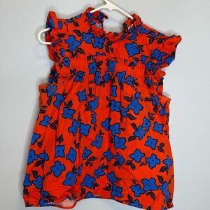 Tyler boe linen and cotton floral top women’s size small orange red and blue